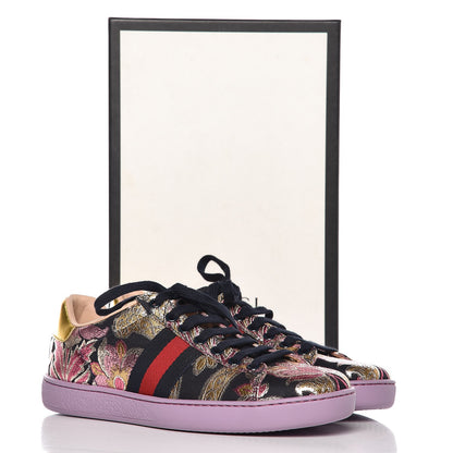 Gucci Lurex Brocade Web Nappa Womens Ace Sneakers 37.5 Black Pink Oro Vecchio 8 of 9