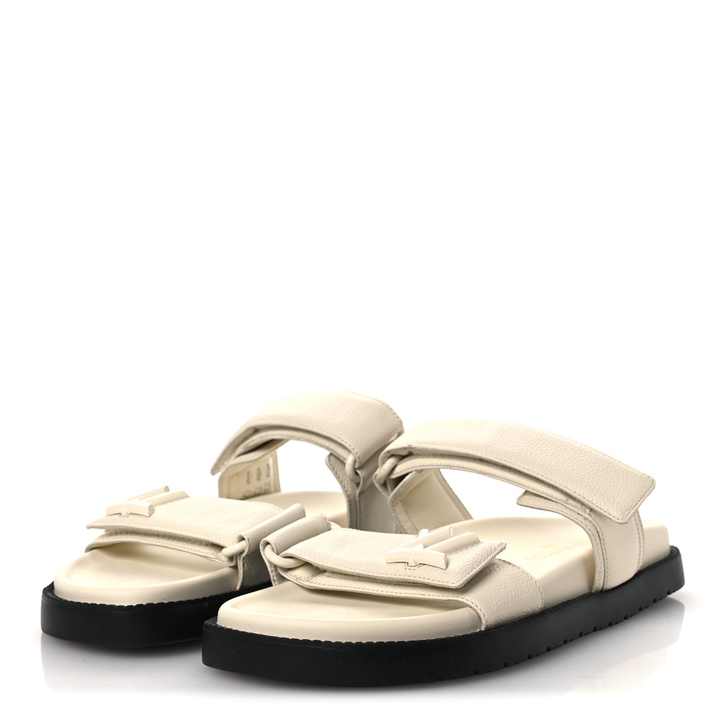 Grained Calfskin Sunset Comfort Flat Sandals 39 Light Beige