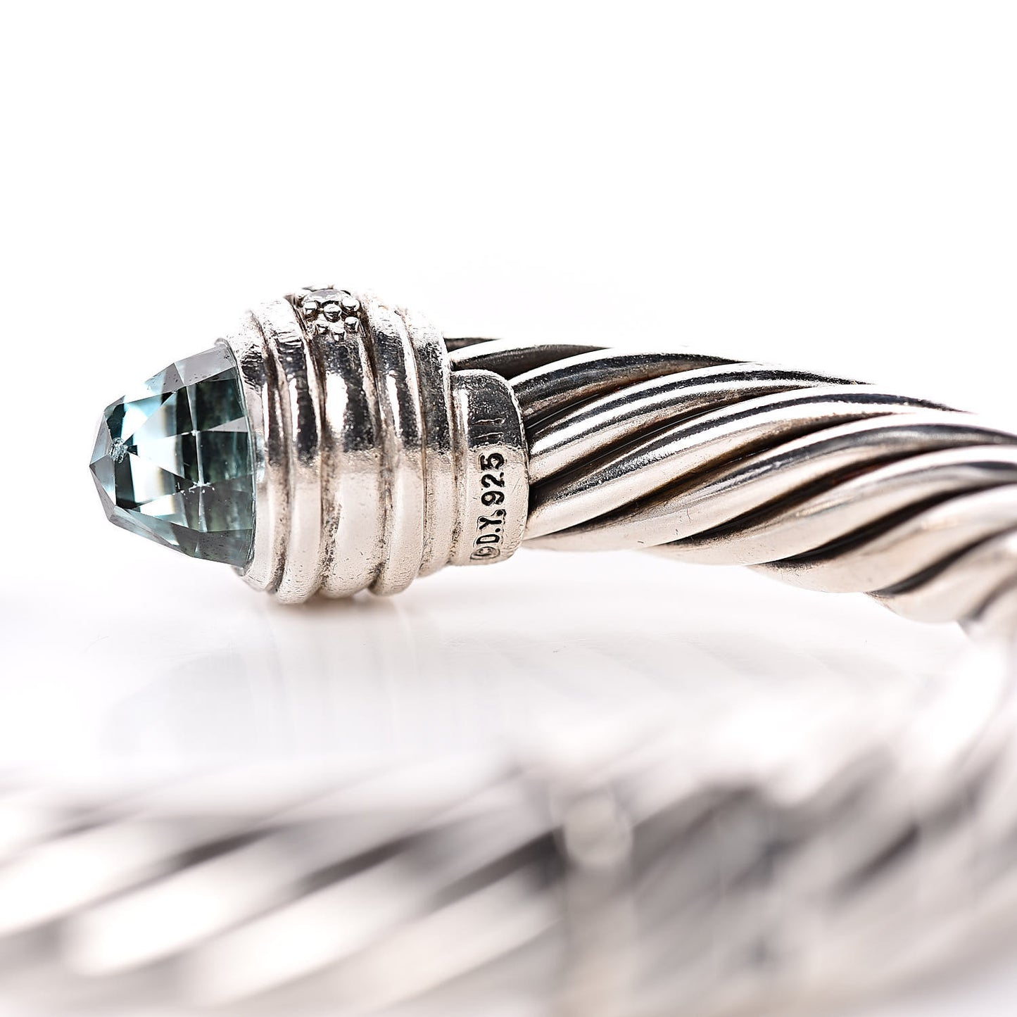 Sterling Silver Blue Topaz Diamond 10mm Cable Classics Bracelet