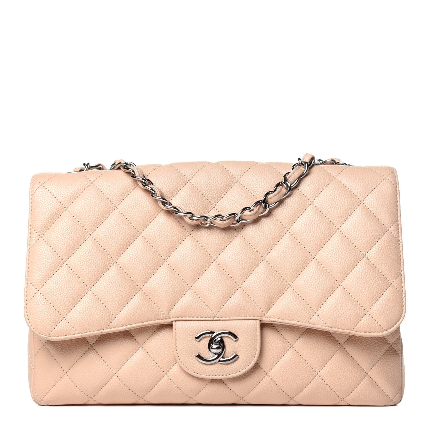Caviar Quilted Jumbo Single Flap Beige Clair