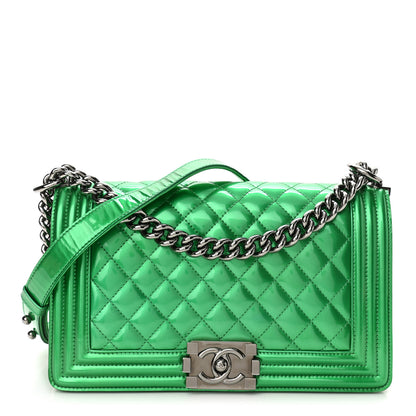 Chanel Metallic Patent Calfskin Quilted Medium Boy Flap Green 1 of 10
