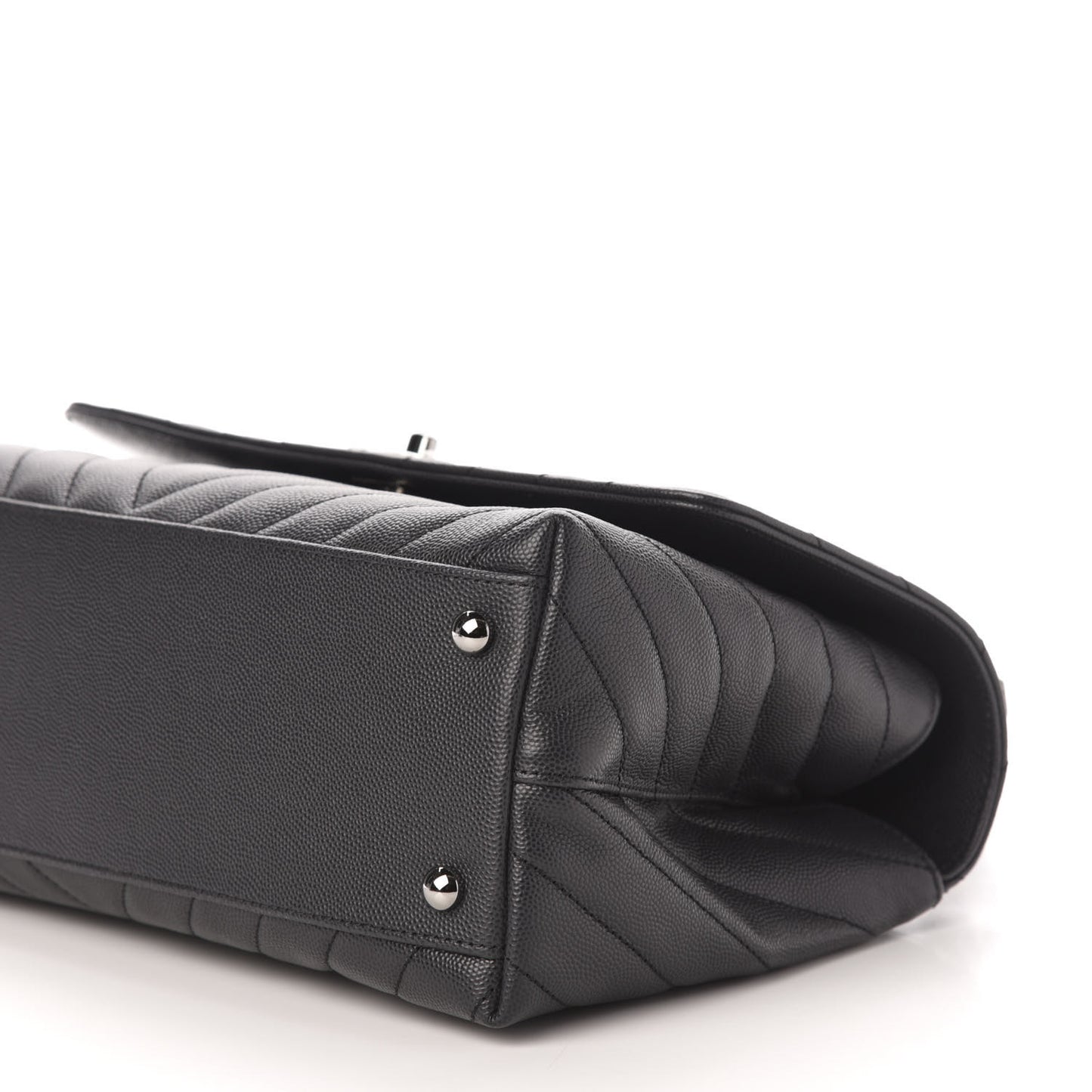 Caviar Chevron Quilted Small Coco Handle Flap Black