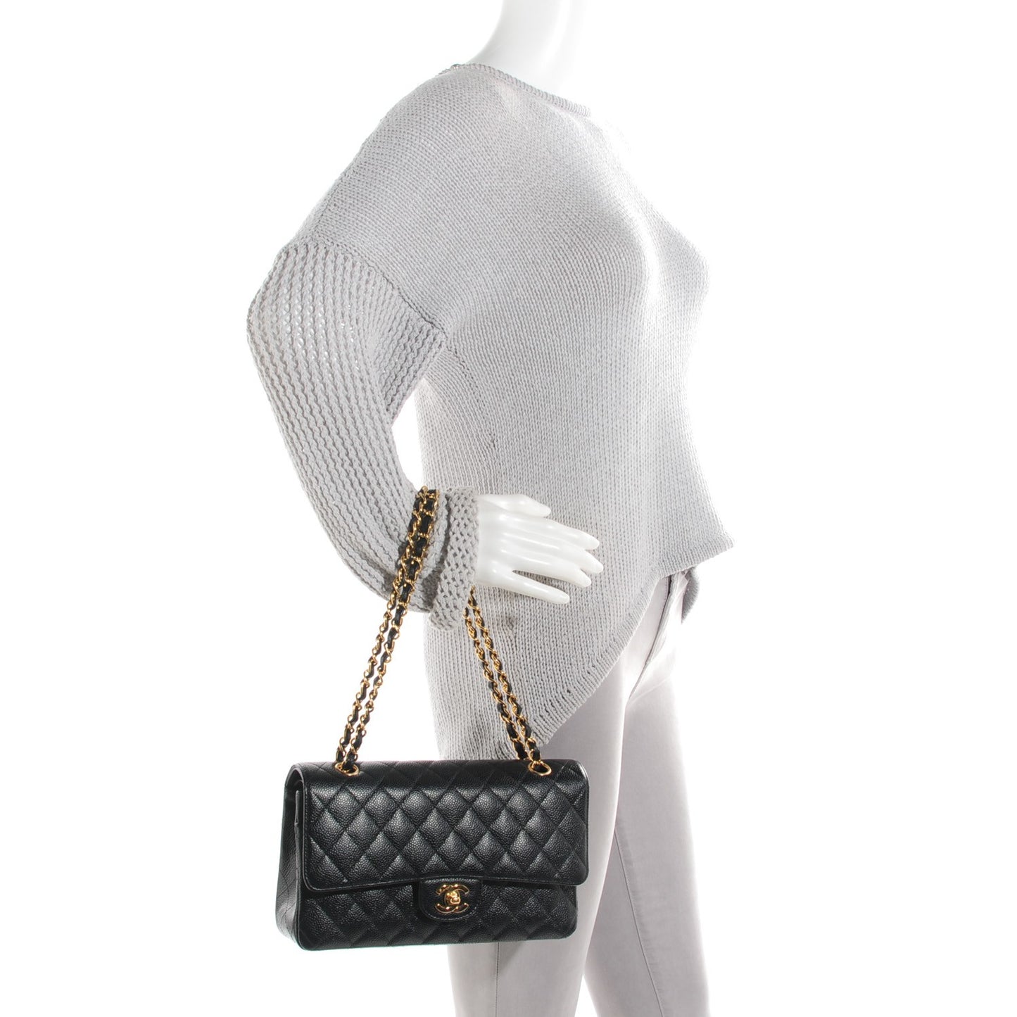 Caviar Quilted Medium Double Flap Black