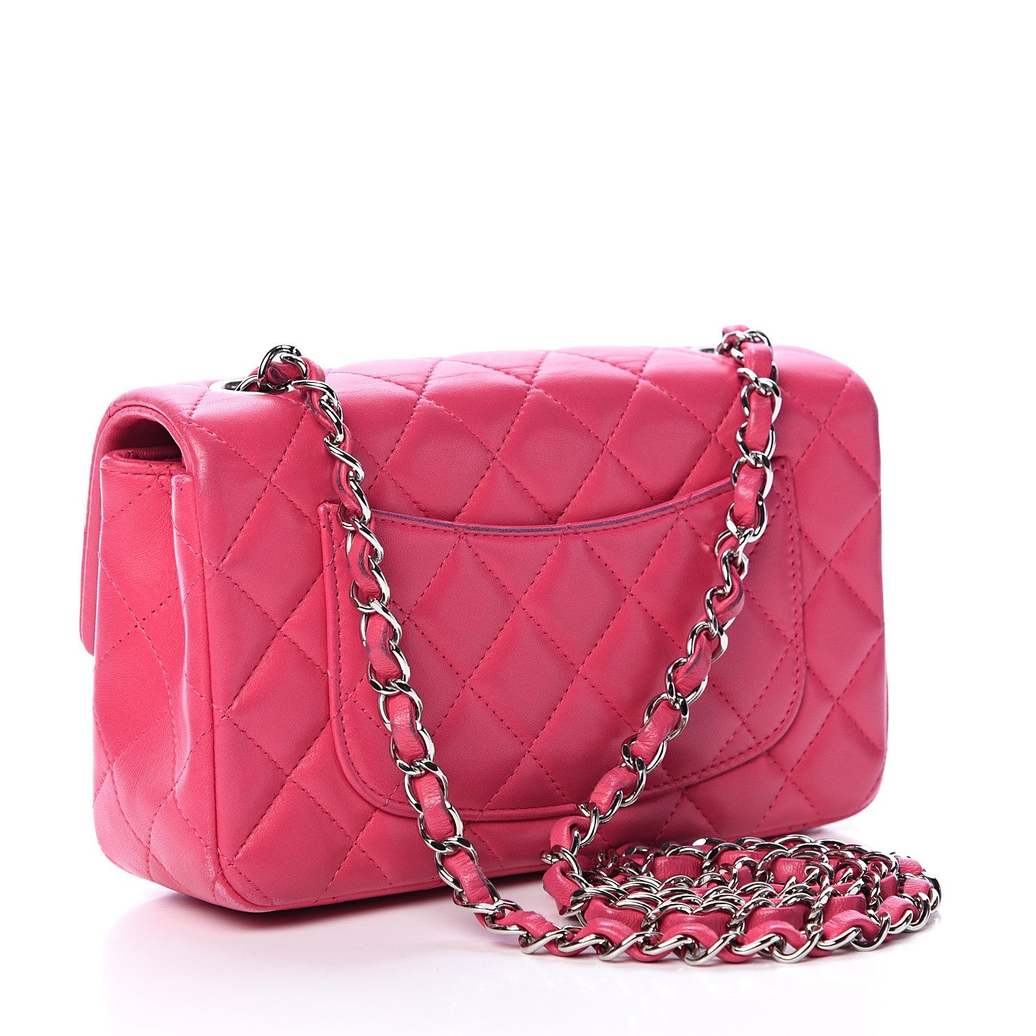 Chanel Lambskin Quilted Mini Rectangular Flap Dark Pink 2 of 17