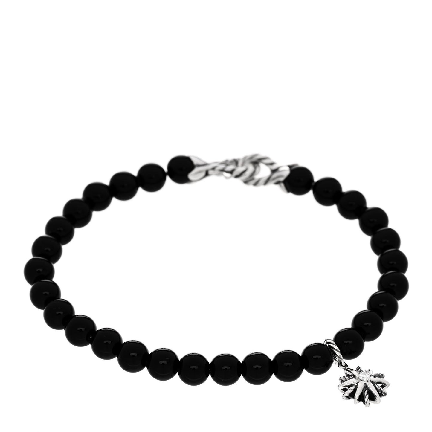 Sterling Silver Diamond Black Onyx Starburst Bead Bracelet