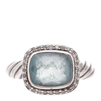 David Yurman Sterling Silver Diamond Blue Topaz 10mm Noblesse Ring 54 7 1 of 5