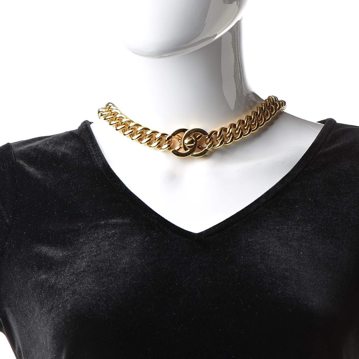 Chanel Chain Link CC Turn Lock Choker Necklace Gold 2 of 6