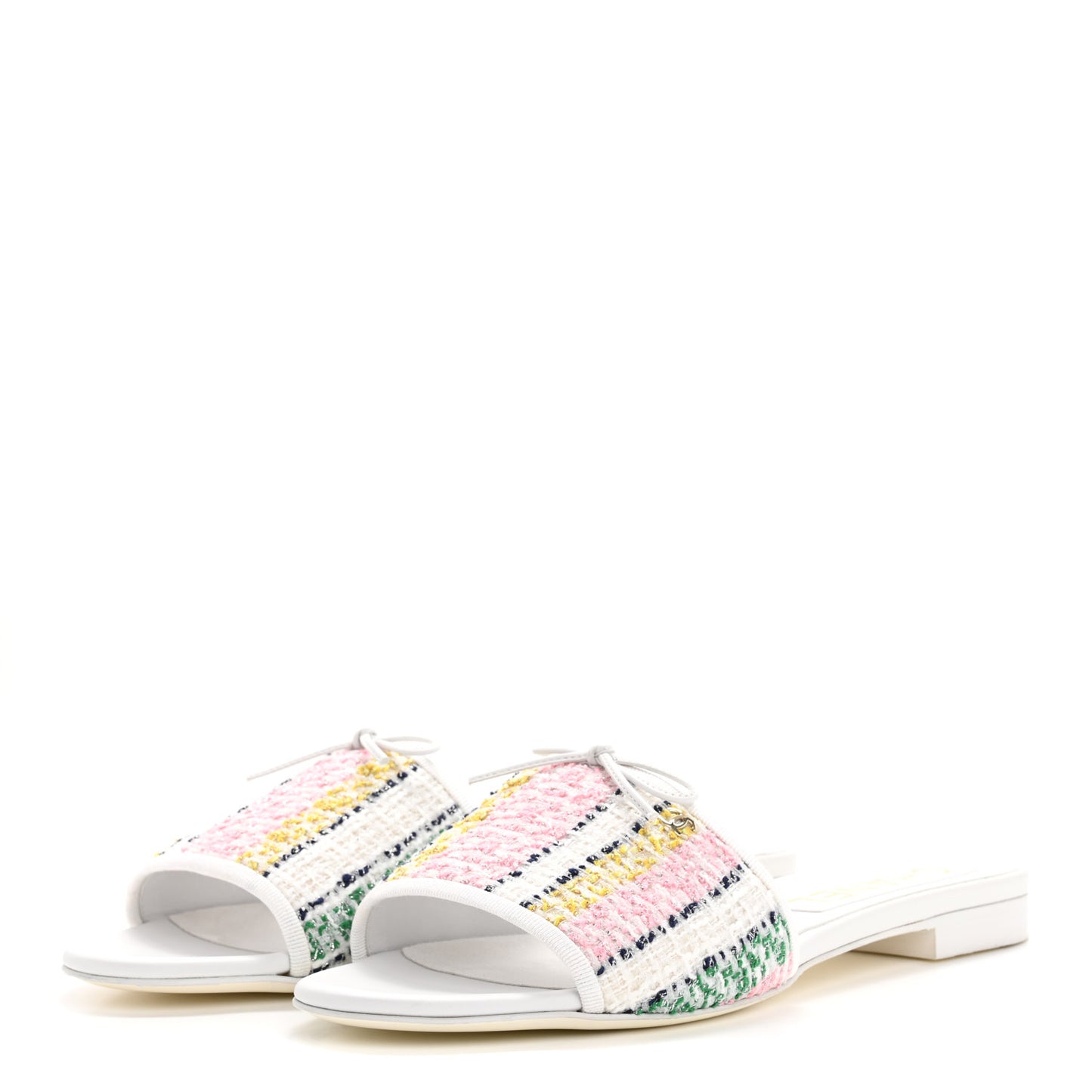 Tweed Lambskin CC Mules 40.5 White Multicolor