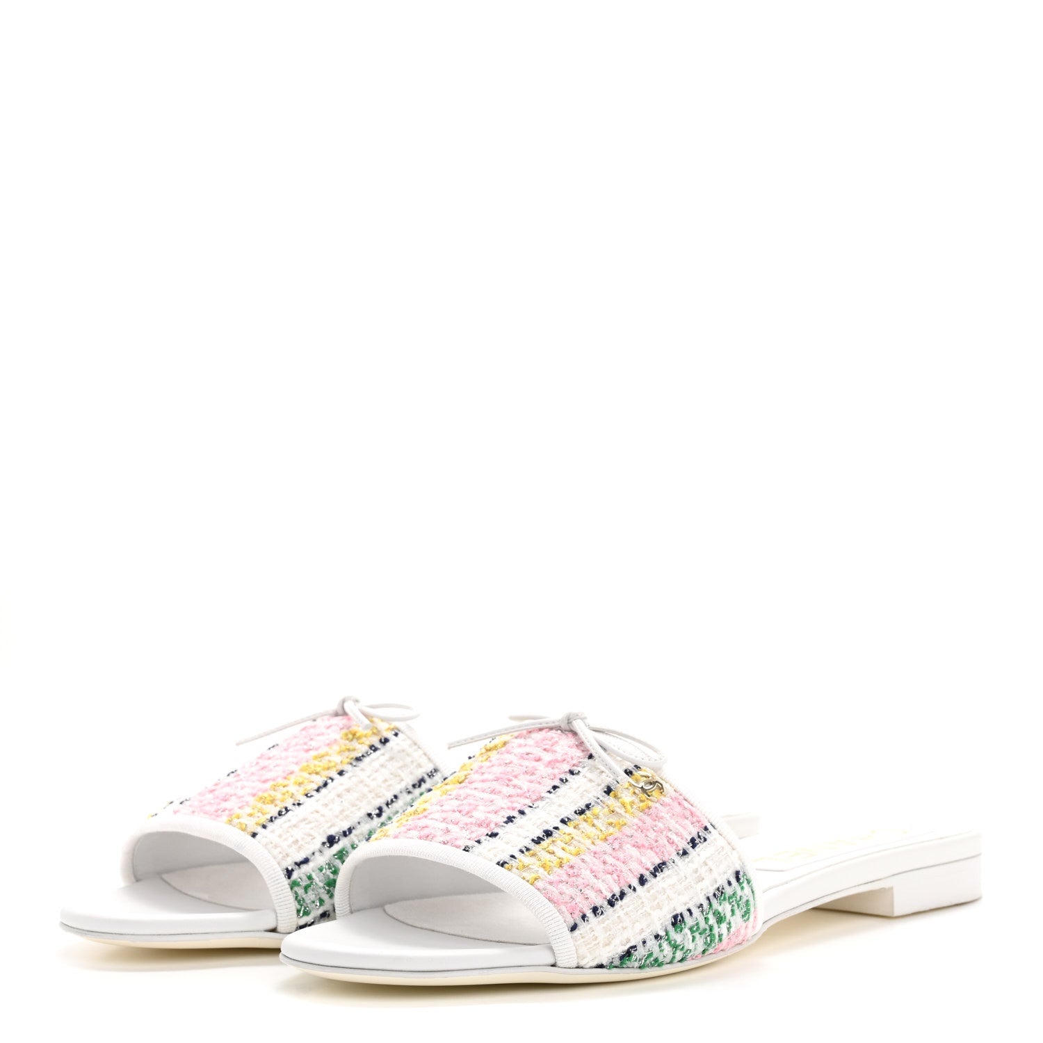 Chanel Tweed Lambskin CC Mules 40.5 White Multicolor 4 of 10