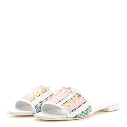 Chanel Tweed Lambskin CC Mules 40.5 White Multicolor 4 of 10