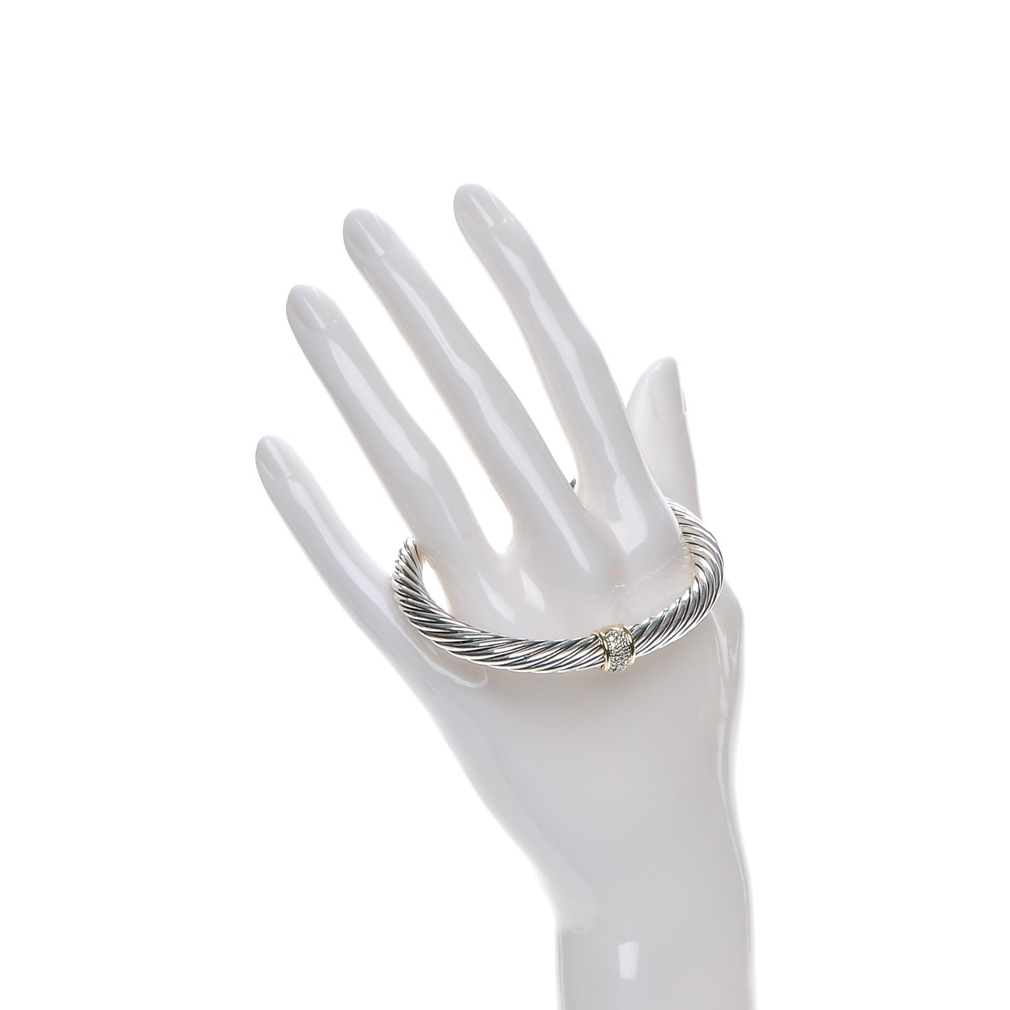 Sterling Silver 18K Yellow Gold Diamond 7mm Cable Classics Bracelet
