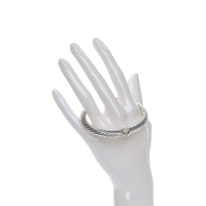 David Yurman Sterling Silver 18K Yellow Gold Diamond 7mm Cable Classics Bracelet 2 of 4