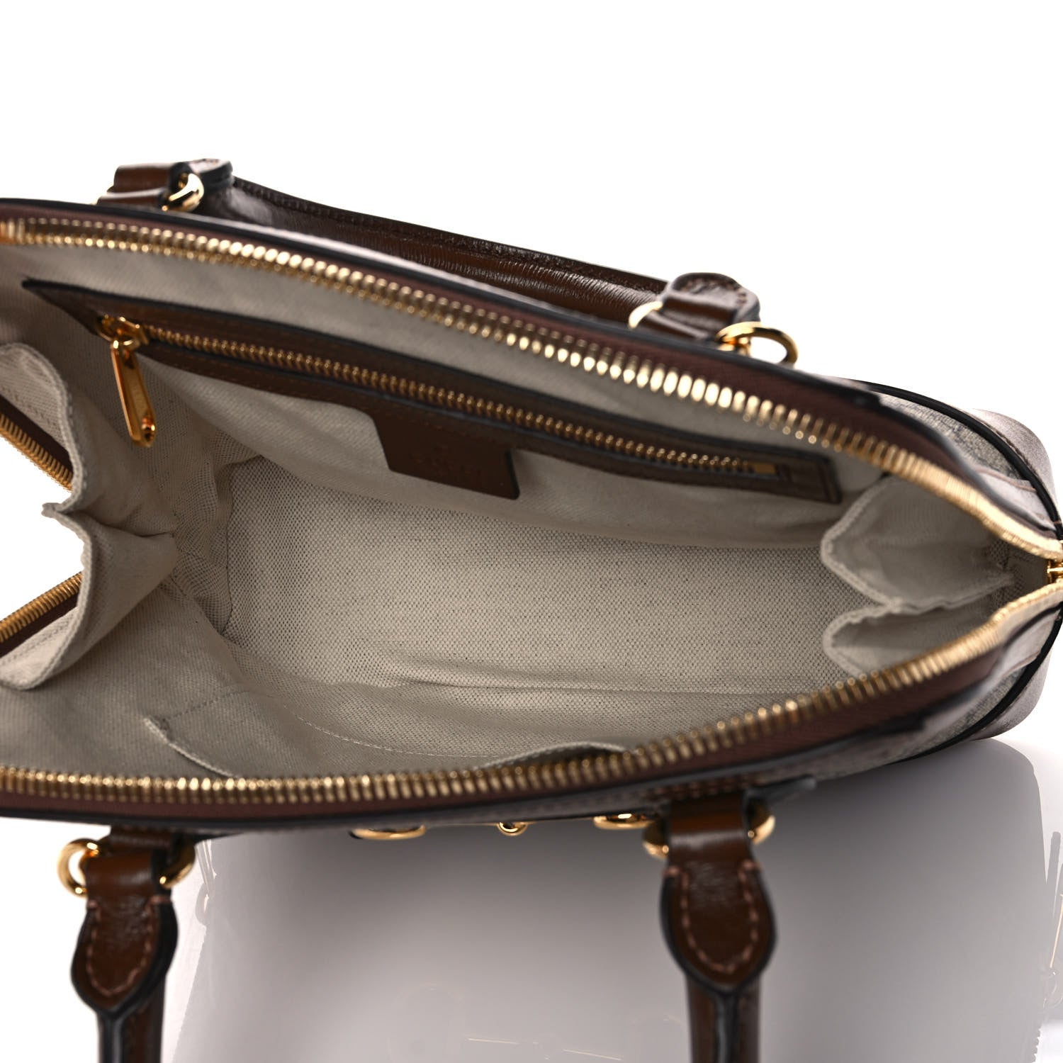 Gucci GG Supreme Monogram Azalea Calfskin Small Horsebit 1955 Top Handle Bag Beige Ebony Brown Sugar 5 of 12