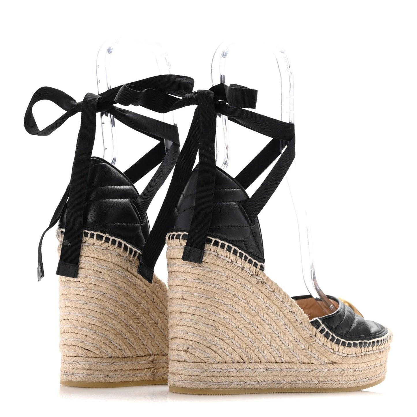 Nappa Matelasse GG Marmont Ankle Wrap Platform 35/120mm Espadrille Wedges 39 Black