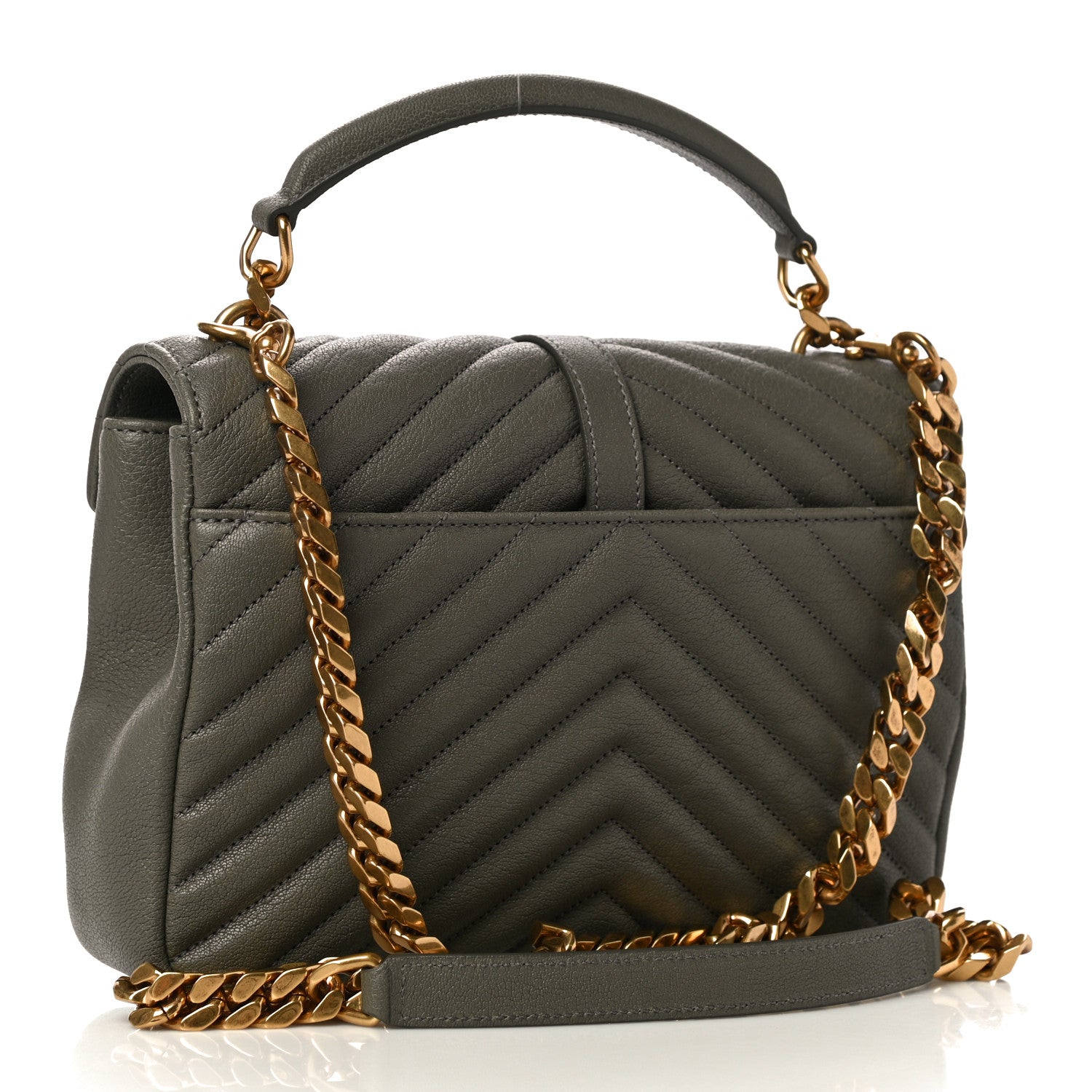 Saint Laurent Sheepskin Matelasse Chevron Monogram Medium College Bag Fog 2 of 8