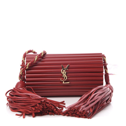 Saint Laurent Ribbed Plexiglass Lambskin Fringe Monogram Opium Box Bag Red 1 of 10