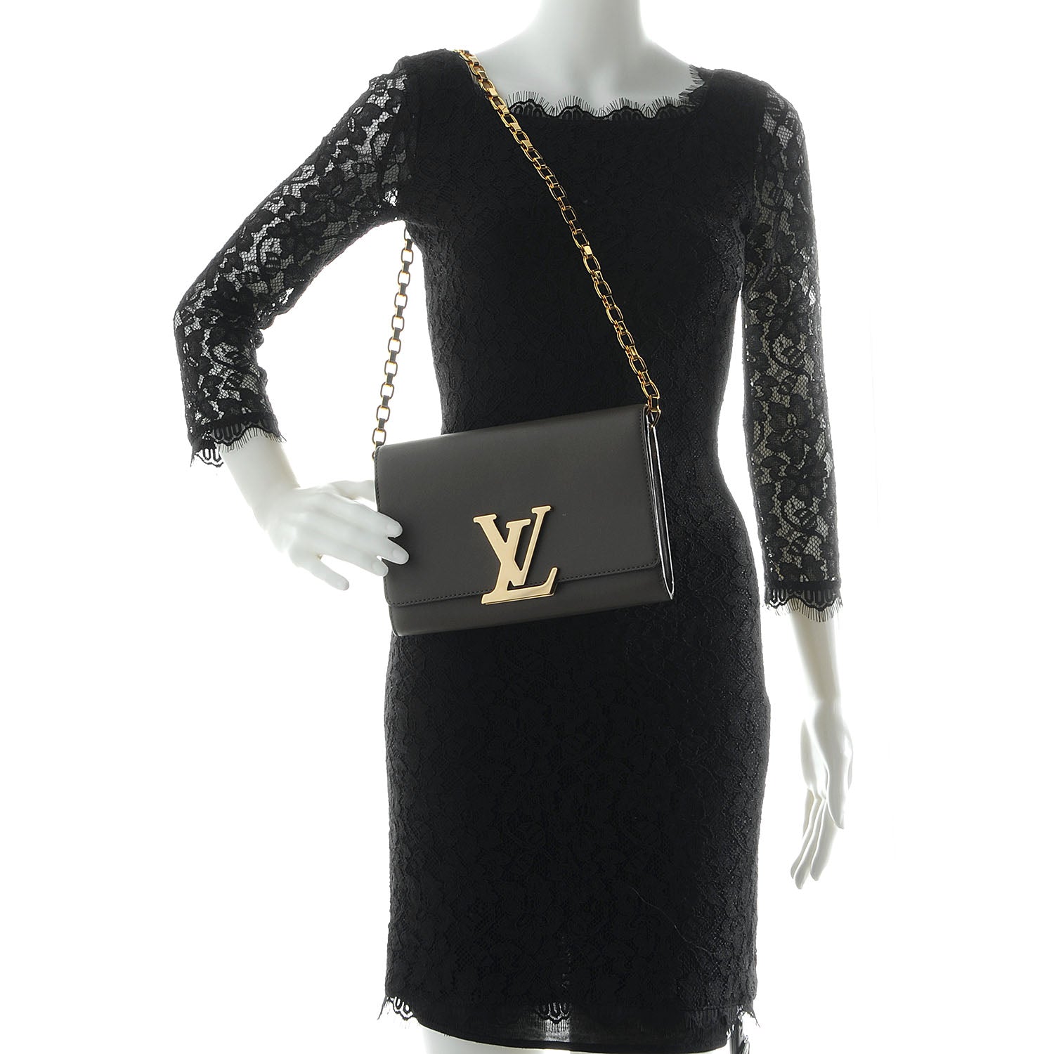 Louis Vuitton Calfskin Chain Louise GM Granit 2 of 8