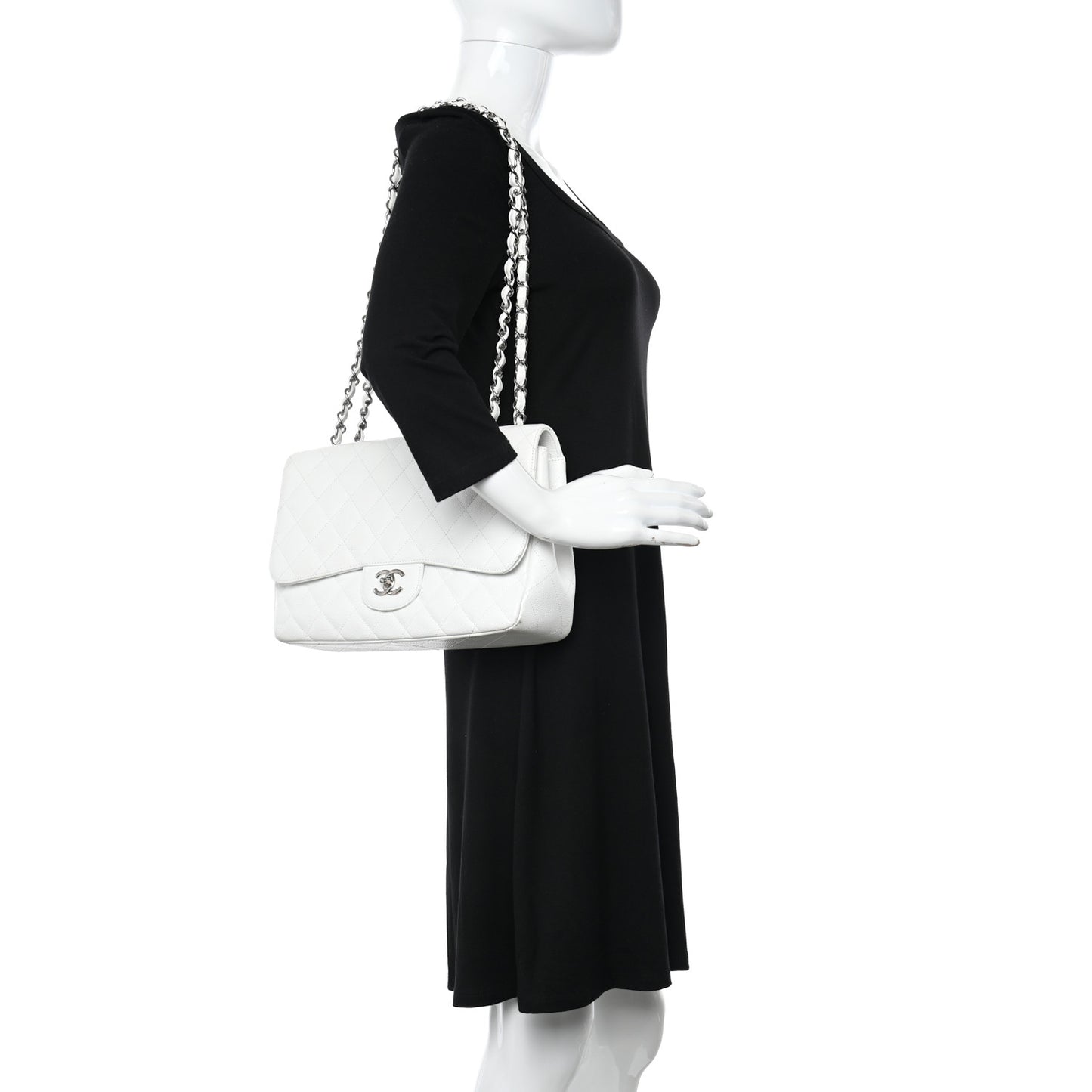 Caviar Quilted Jumbo Single Flap White