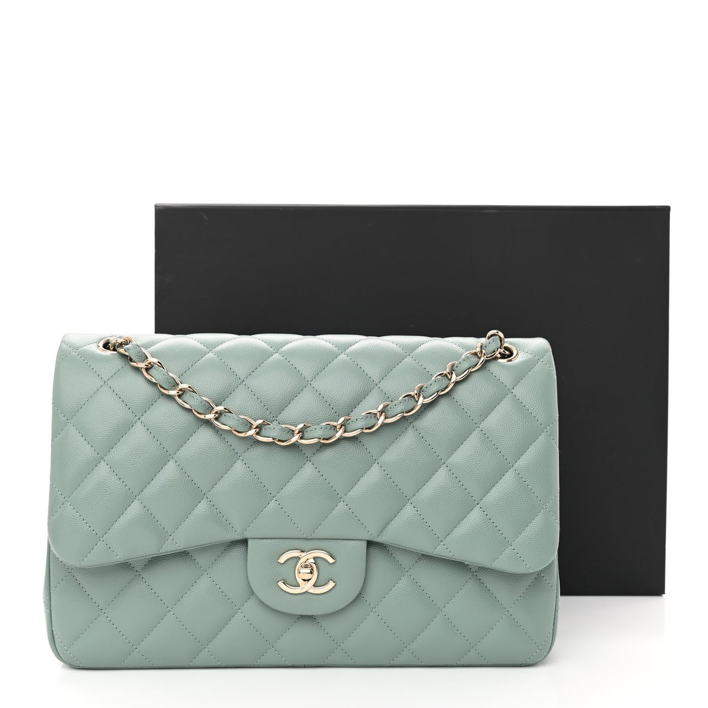 Caviar Quilted Jumbo Double Flap Light Blue