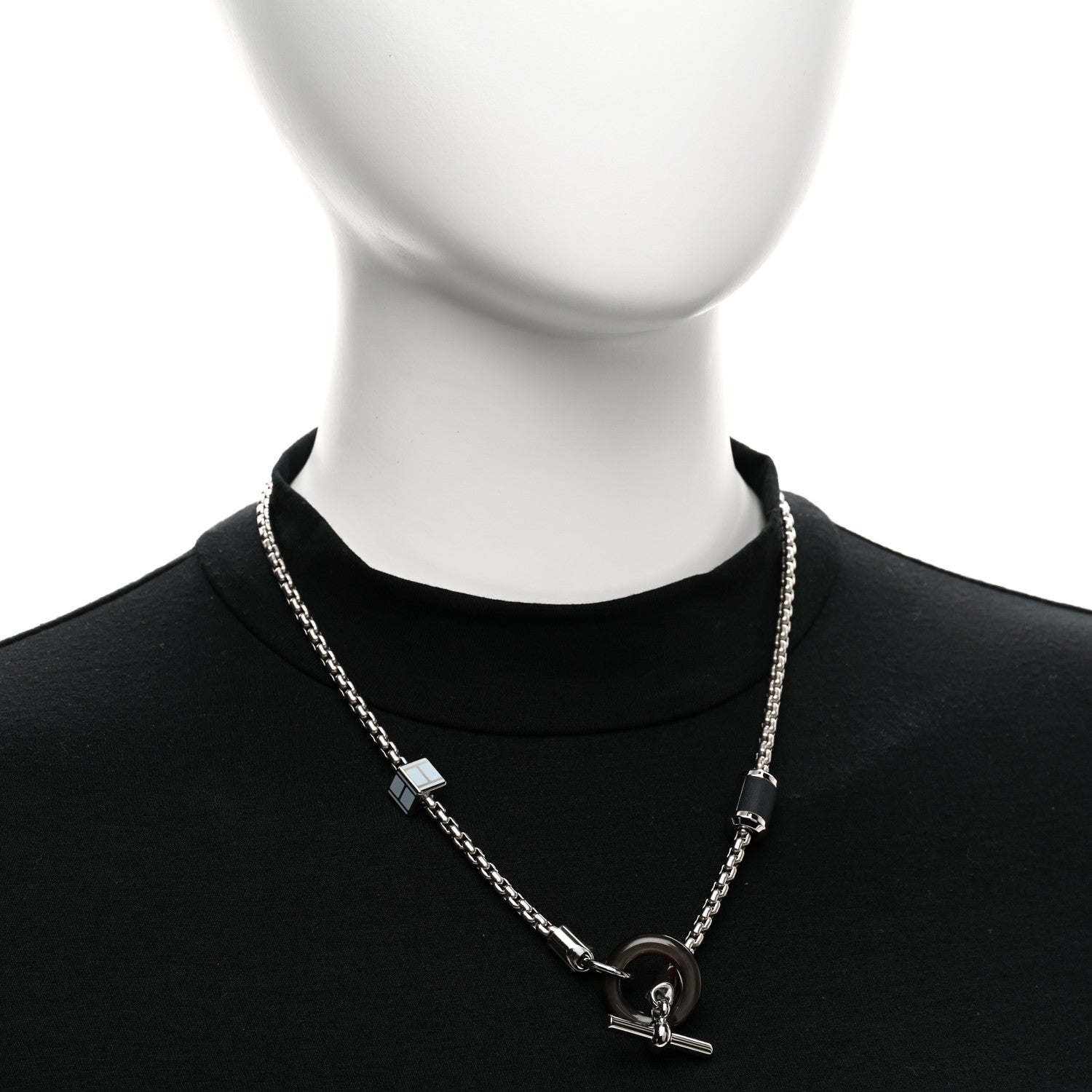 Hermes Palladium Buffalo Horn Swift Meli-Melo Necklace Bleu Lin 2 of 6