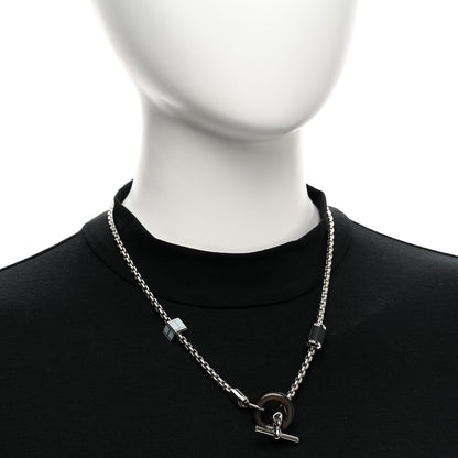 Hermes Palladium Buffalo Horn Swift Meli-Melo Necklace Bleu Lin 2 of 6