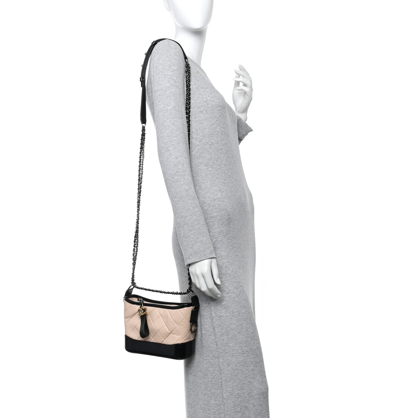 Aged Calfskin Quilted Small Gabrielle Hobo Beige Black