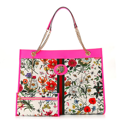 Gucci Canvas Flora Large Rajah Chain Tote White Multicolor Fuxia Fluo 3 of 12