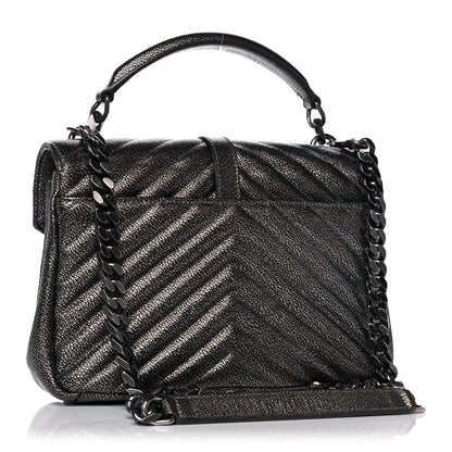 Saint Laurent Metallic Grain De Poudre Matelasse Chevron Monogram Medium College Bag Gunmetal 3 of 12