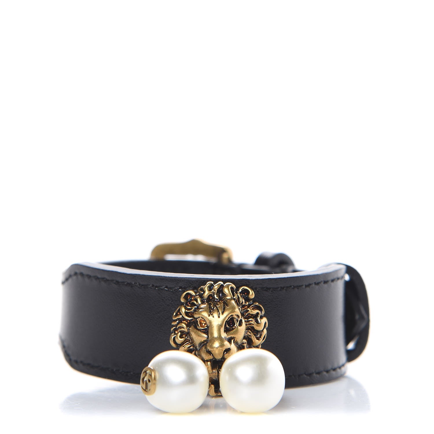 Gucci Calfskin Pearl Cherry Lion Bracelet Black 3 of 7