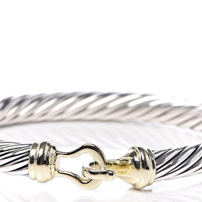 David Yurman Sterling Silver 14K Yellow Gold 7mm Cable Classic Buckle Bracelet 6 of 7