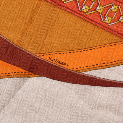 Hermes Cashmere Silk La Promenade Du Matin Shawl 140 Orange Naturel Ocre 5 of 7