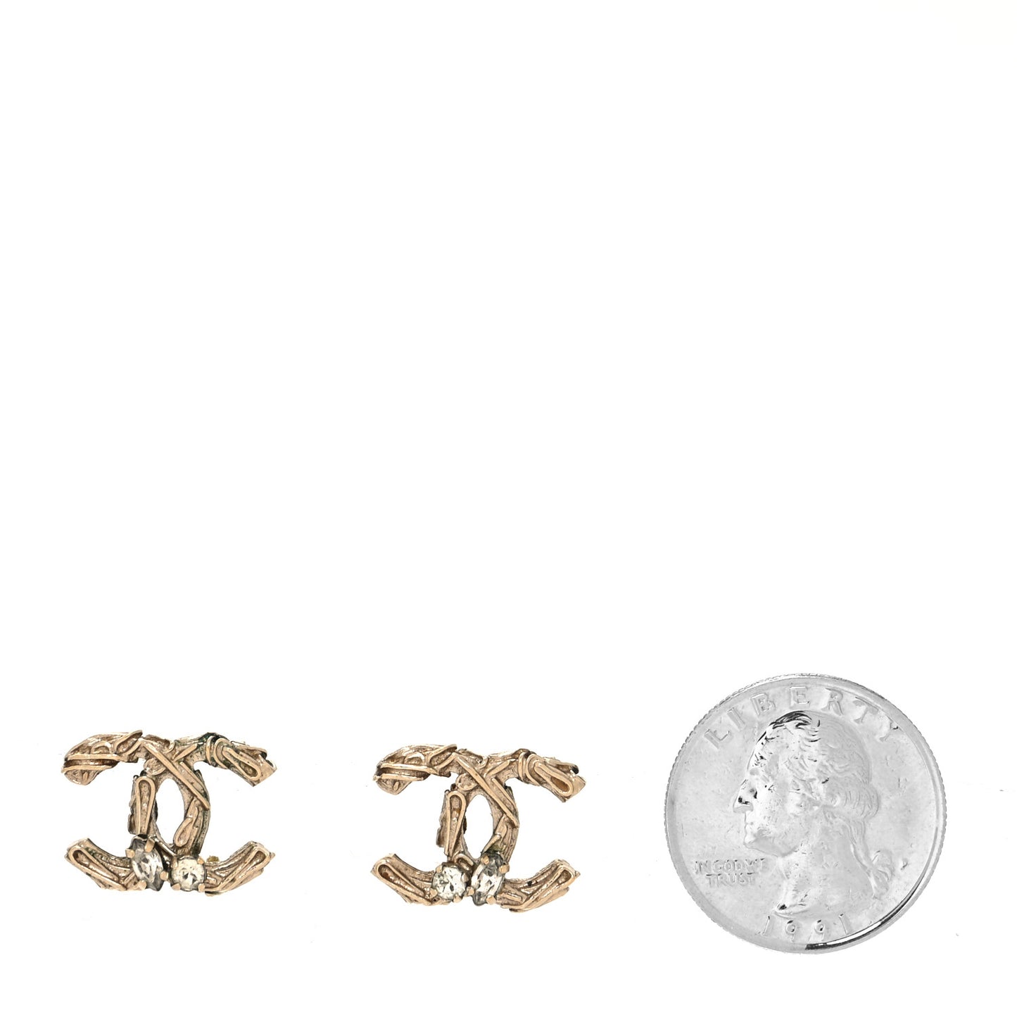 Crystal Twisted CC Earrings Gold