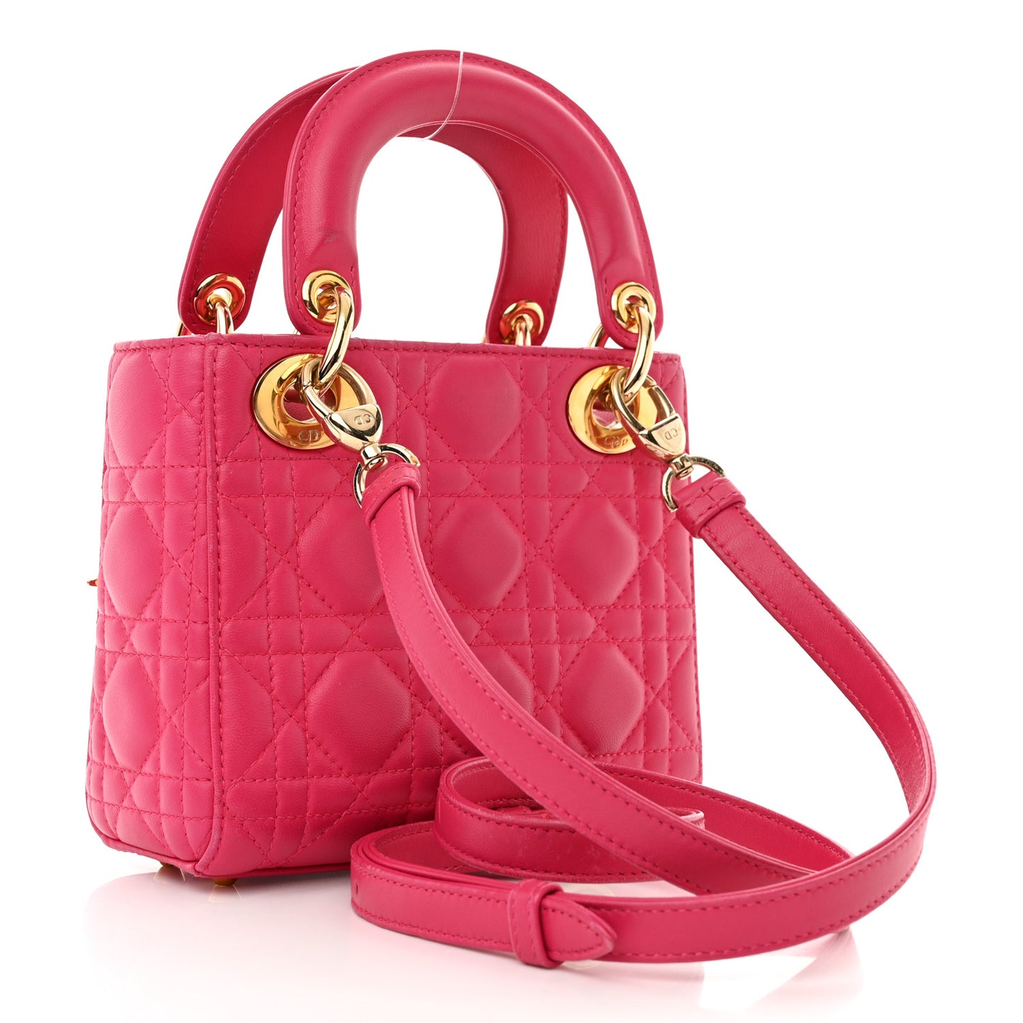 Lambskin Cannage Mini Lady Dior Hot Pink