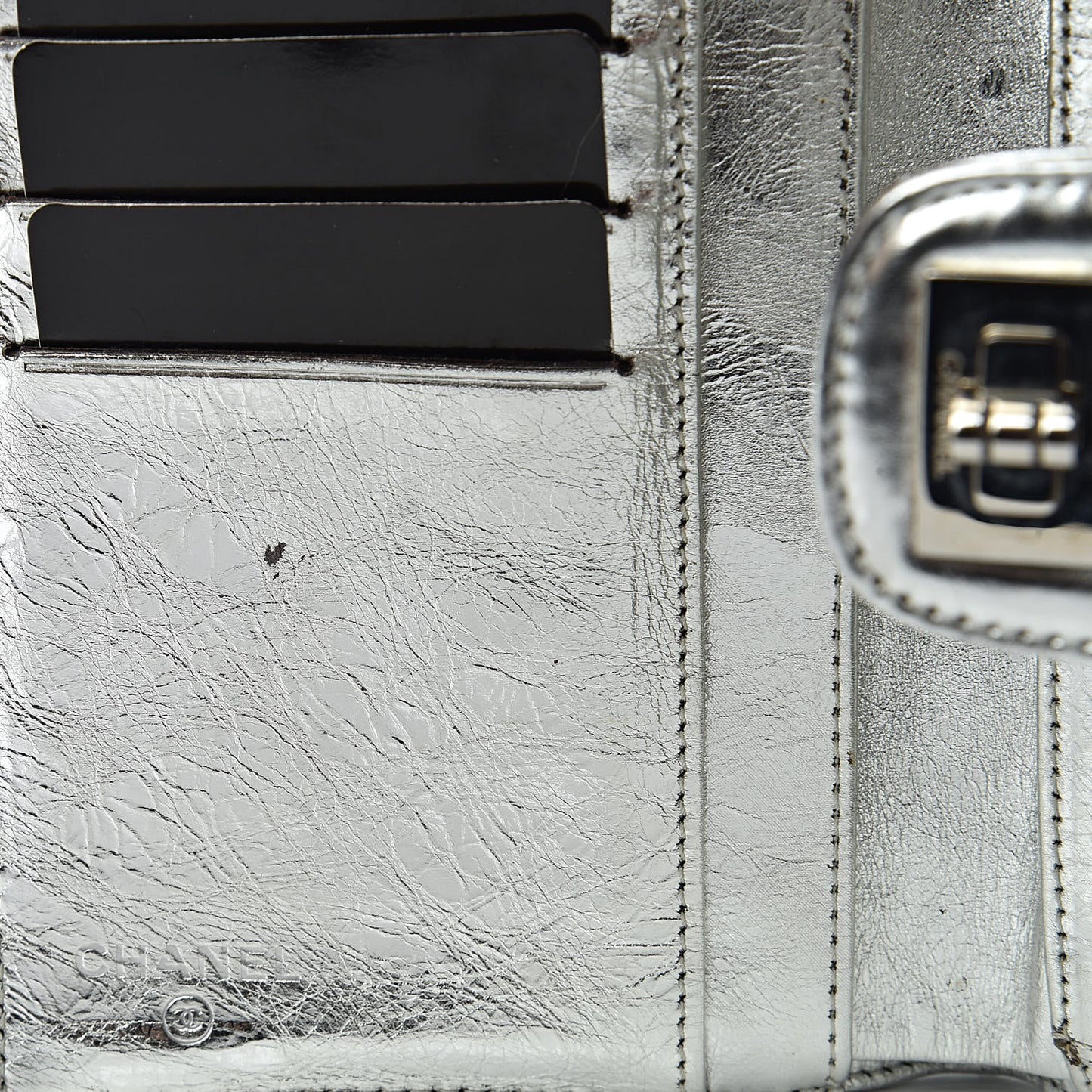 Metallic Aged Calfskin Quilted Reissue Long Flap Wallet Light Silver