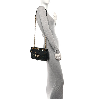 Gucci Calfskin Matelasse Studded Small Pearly GG Marmont Shoulder Bag Black 2 of 10