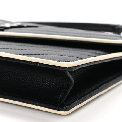 Saint Laurent Grain De Poudre Matelasse Chevron Monogram Envelope Chain Wallet Black White 10 of 10