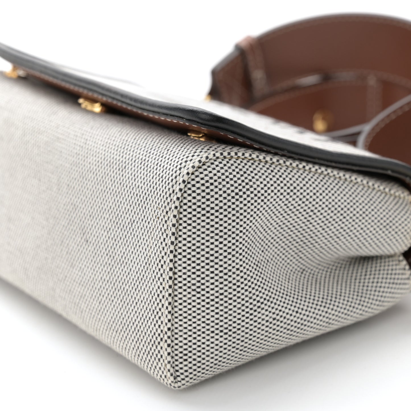 Cotton Canvas Horseferry Print Small Crossbody Bag Grey Tan