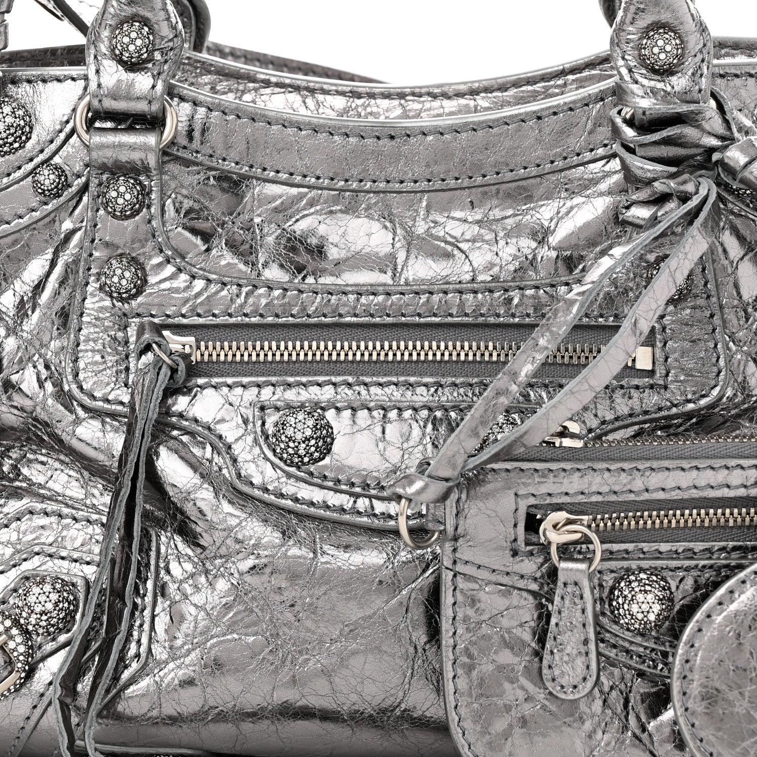 Balenciaga Agneau Arena Crystal Neo Cagole Handbag XS Silver 8 of 10