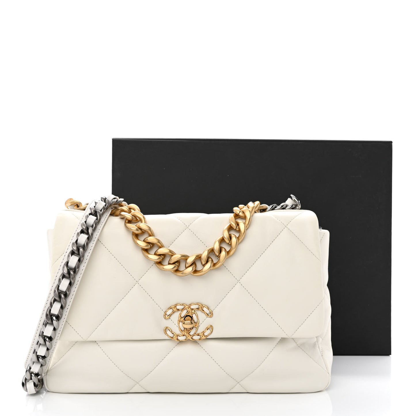 Goatskin Quilted Large Chanel 19 Flap White