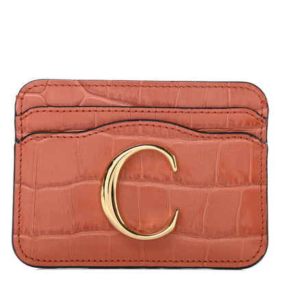 Chloe Crocodile Embossed Calfskin C Card Holder Brown 1 of 10