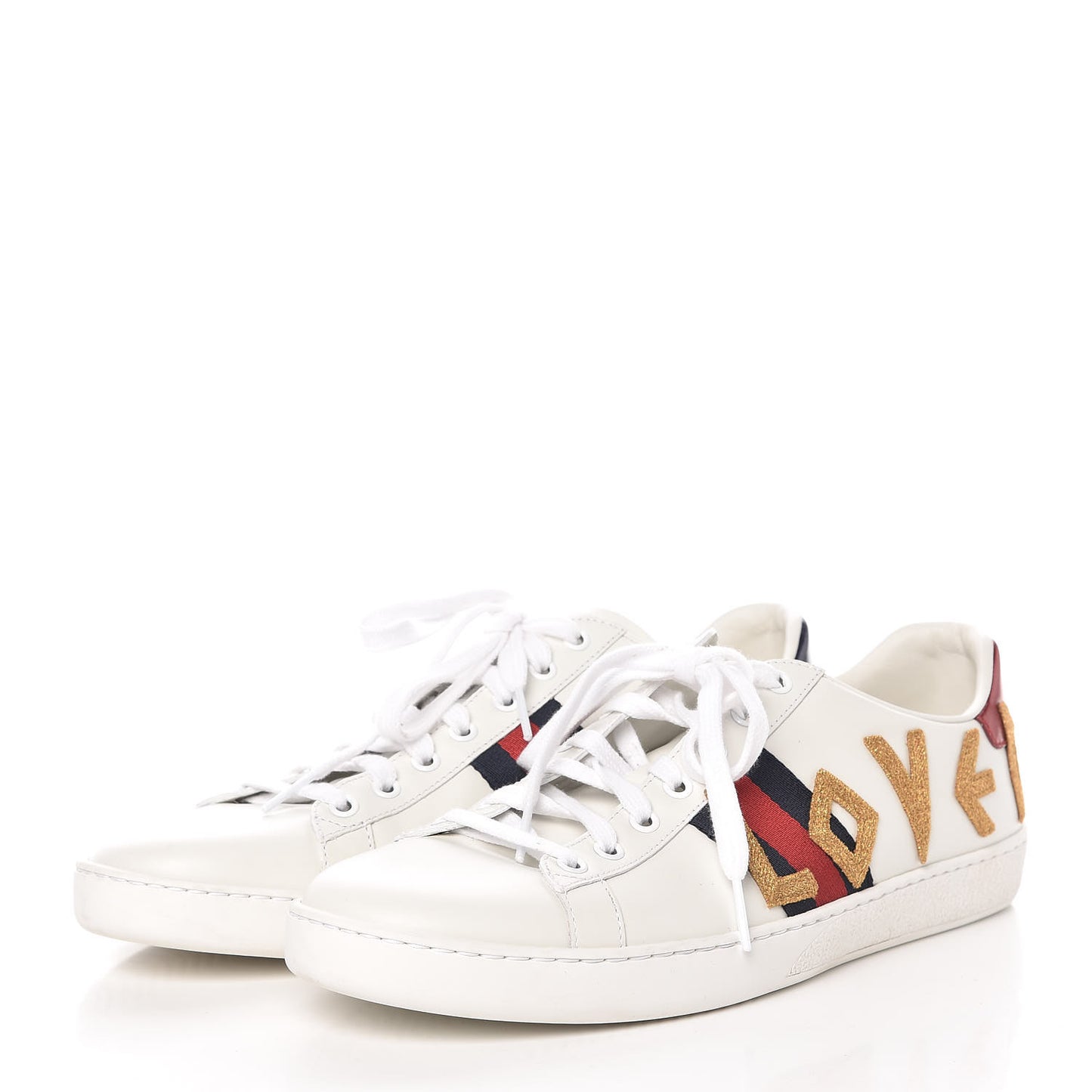 Calfskin Nappa Web LOVED Embroidered Womens Ace Sneakers 42 White Red Flame Notte