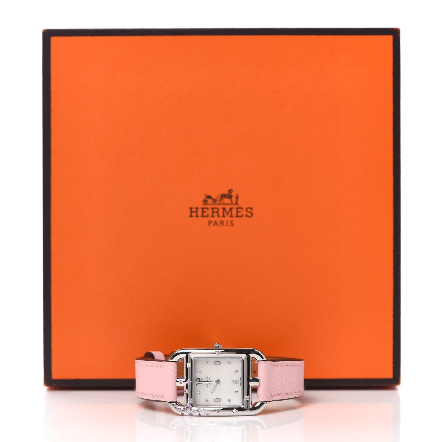 Hermes Stainless Steel Swift Diamond Pink Sapphire Mother of Pearl 23mm Cape Cod Quartz Watch Rose Sakura 5 of 5