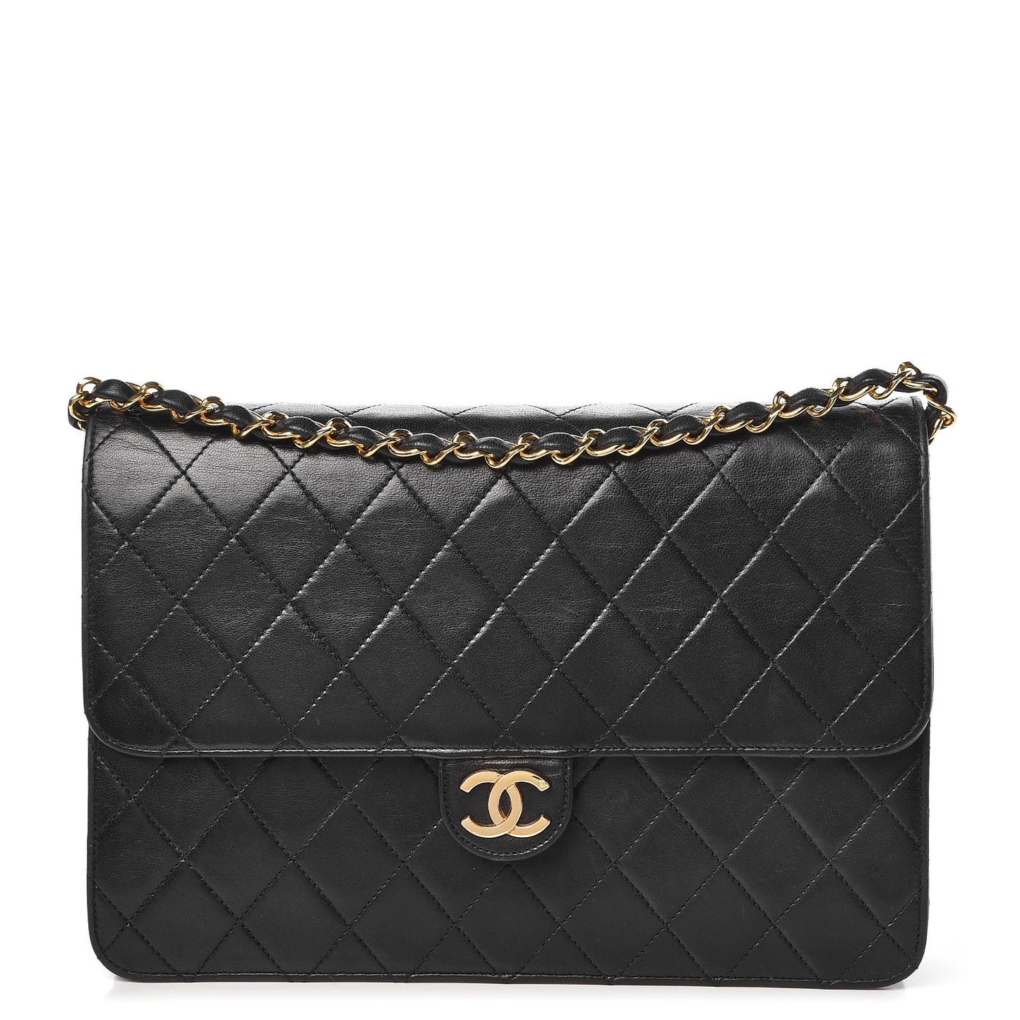 Lambskin Quilted Medium Single Flap Black