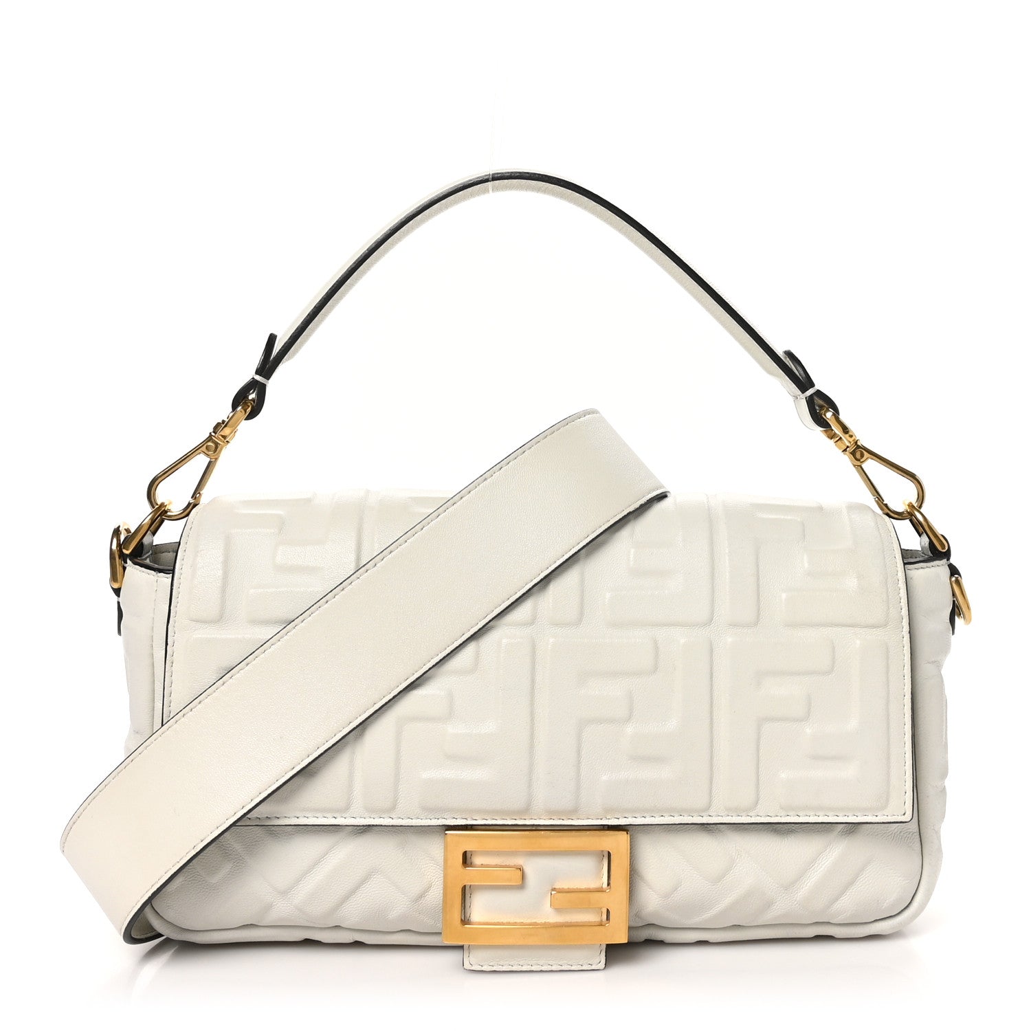 Fendi Nappa FF 1974 Embossed Baguette White 1 of 10