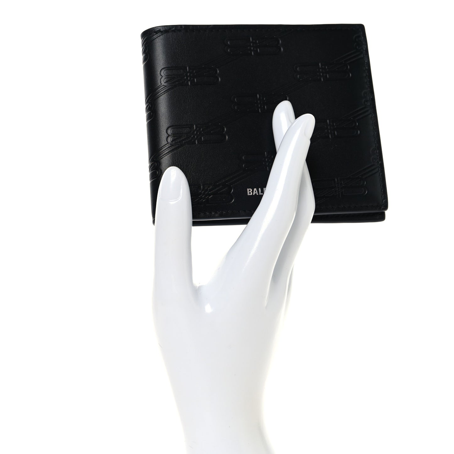 Calfskin BB Monogram Embossed Bi-Fold Wallet Black White