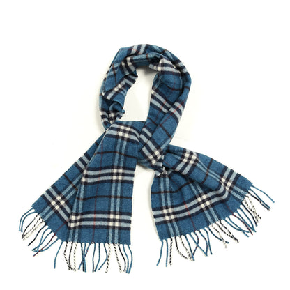 Burberry Merino Wool Cashmere Vintage Check Fringe Scarf Blue 1 of 3