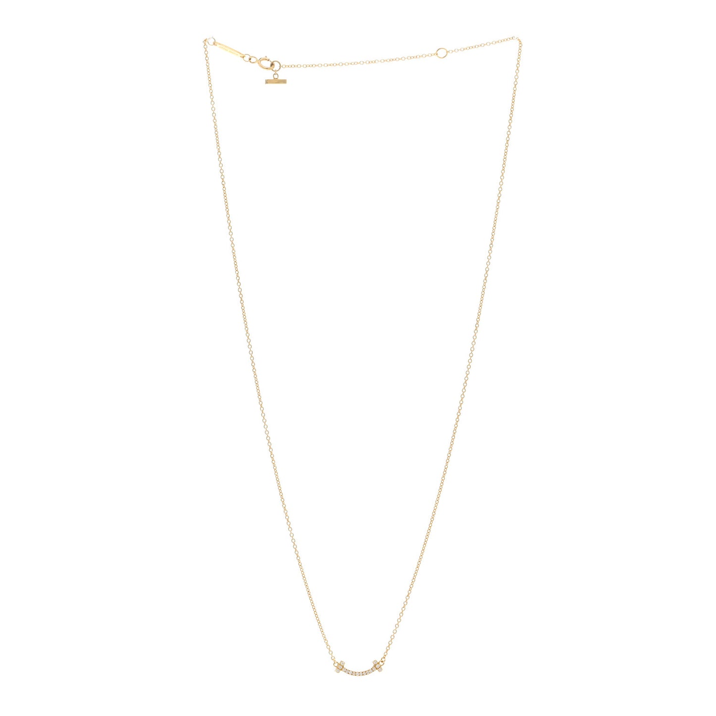 18K Yellow Gold Diamond Mini T Smile Pendant Necklace