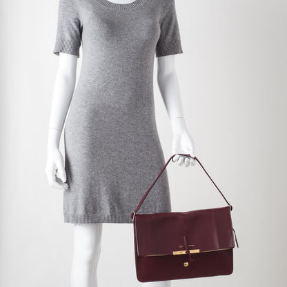Celine Calfskin Medium Clasp Shoulder Bag Wine 2 of 9