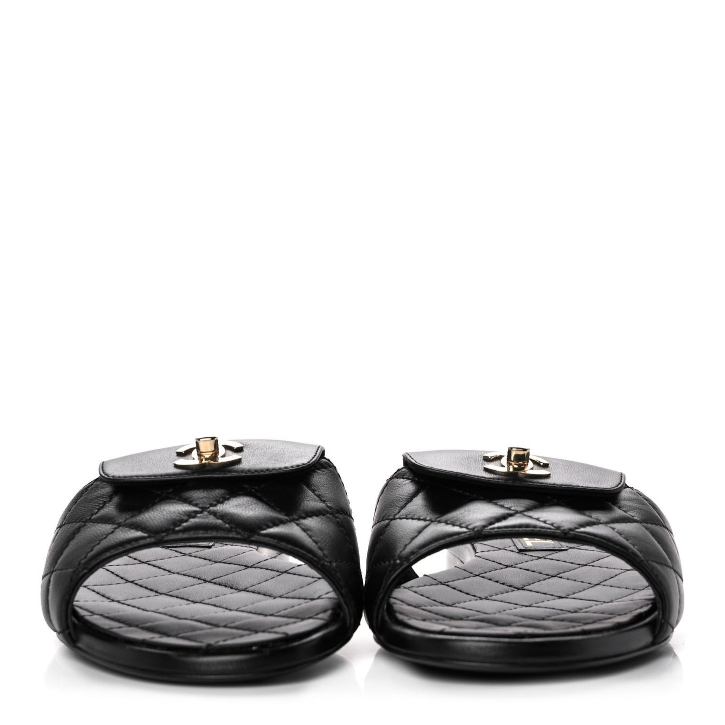 Lambskin Quilted CC Turnlock Sandals 37.5 Black