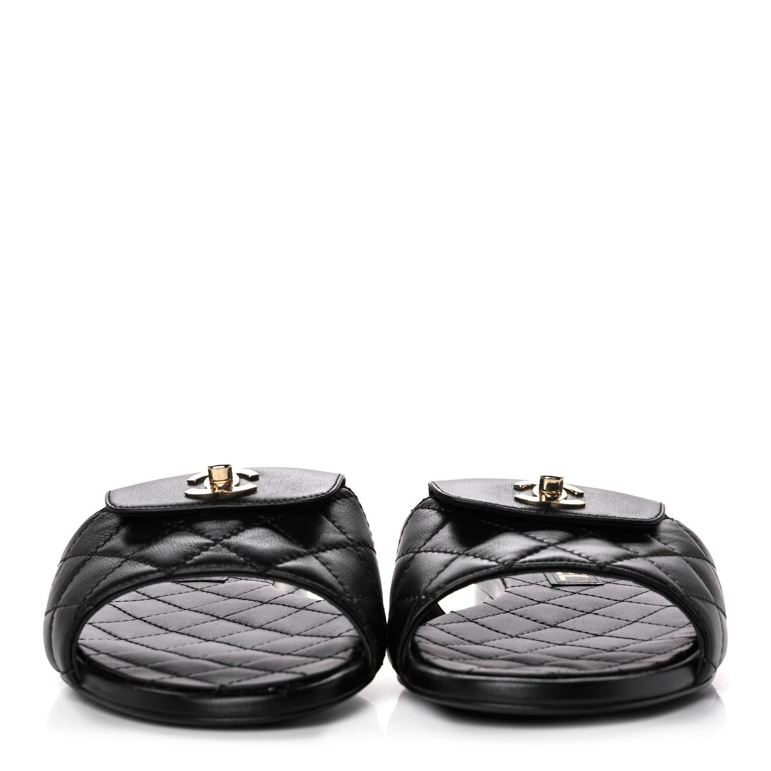 Chanel Lambskin Quilted CC Turnlock Sandals 37.5 Black 2 of 8